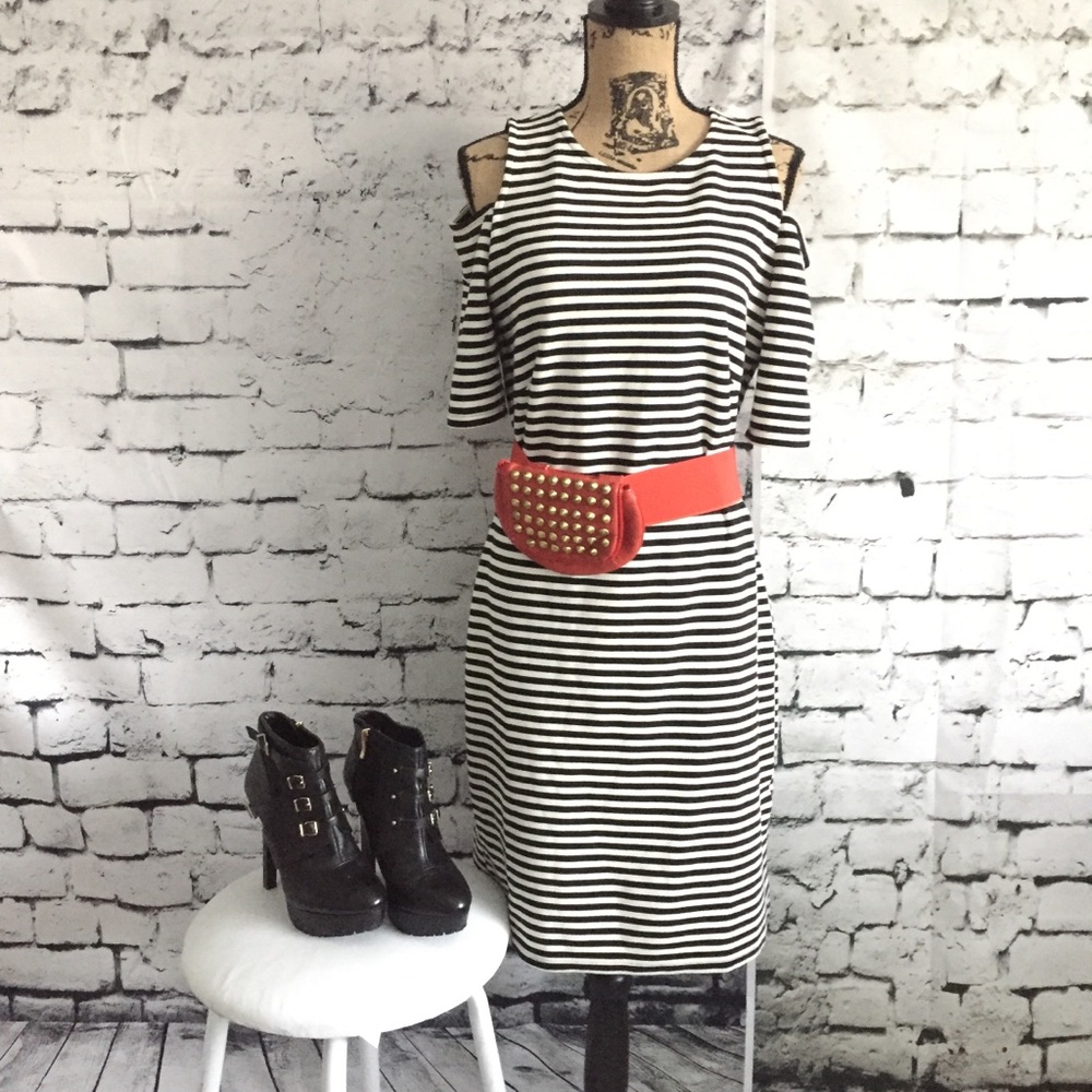 H & M Black and White Stripe Midi Dress
